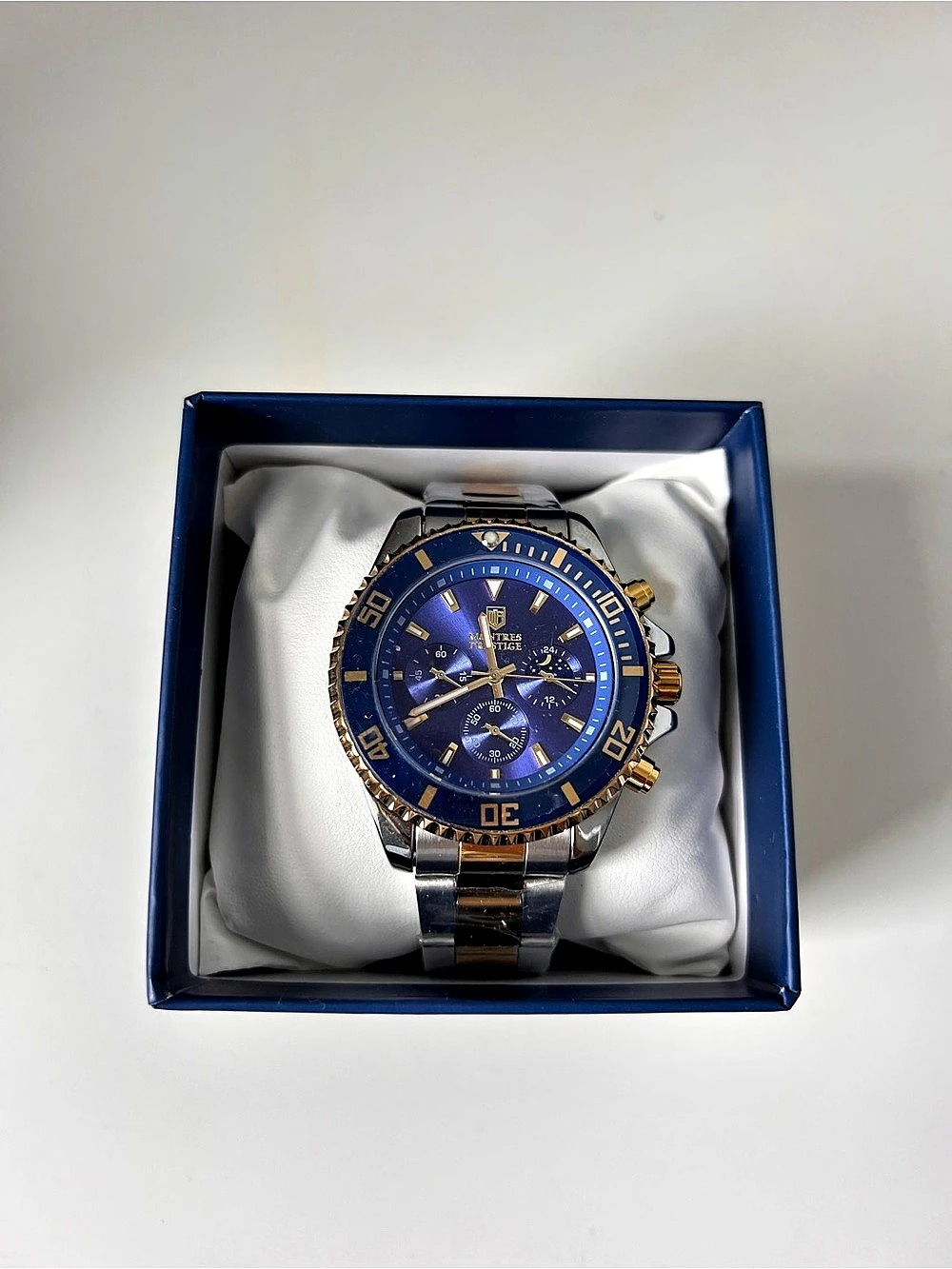 Montres Prestige Men's Blue & Gold Chronograph Watch
